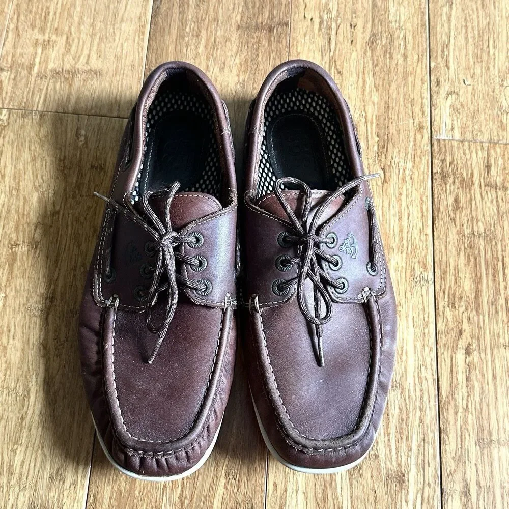 SAS Leather Boat Shoes Mens 10.5 W Wide Brown Lace Up Made in USA Comfort Casual